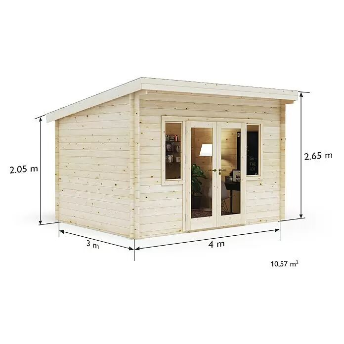 Upyard Gartenhaus Riesling - Außenmaß inkl. Dachüberstand (B x T): 404 x 348 cm, Holz, Natur - Skizze
