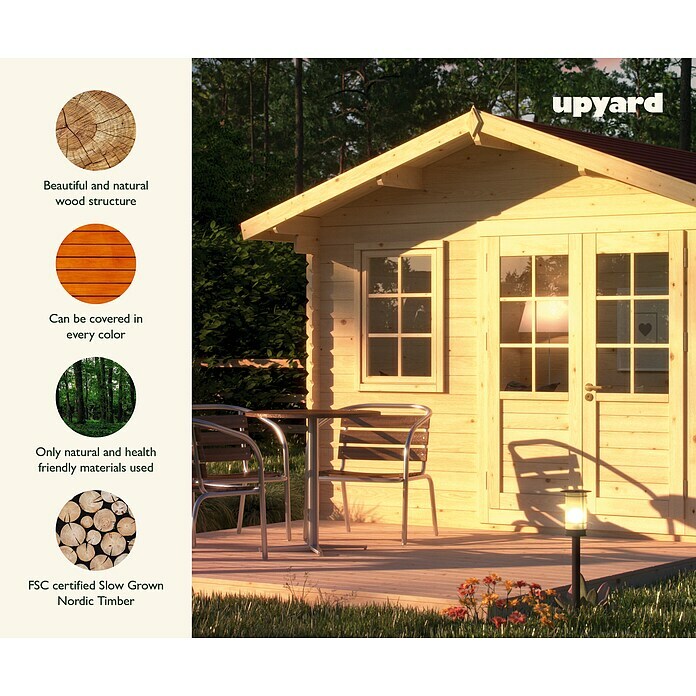 Upyard Gartenhaus Syrah (Außenmaß inkl. Dachüberstand (B x T): 356 x 358 cm, Holz, Natur) | BAUHAUS