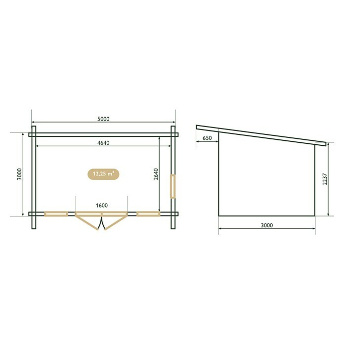 Upyard Gartenhaus Chenin (Außenmaß inkl. Dachüberstand (B x T): 504 x 348 cm, Holz, Natur) | BAUHAUS