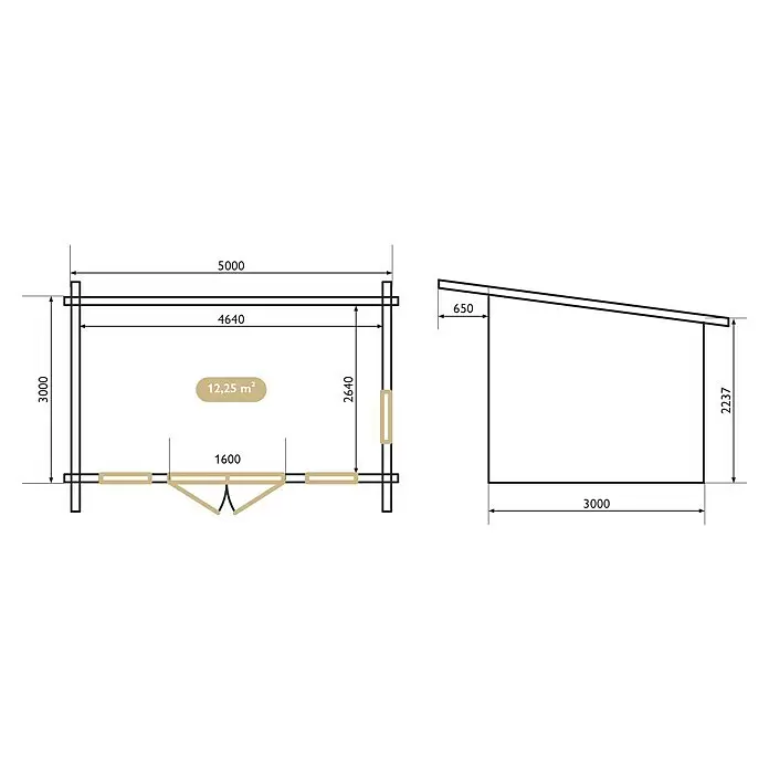 Upyard Gartenhaus Chenin - Außenmaß inkl. Dachüberstand (B x T): 504 x 348 cm, Holz, Natur - Skizze