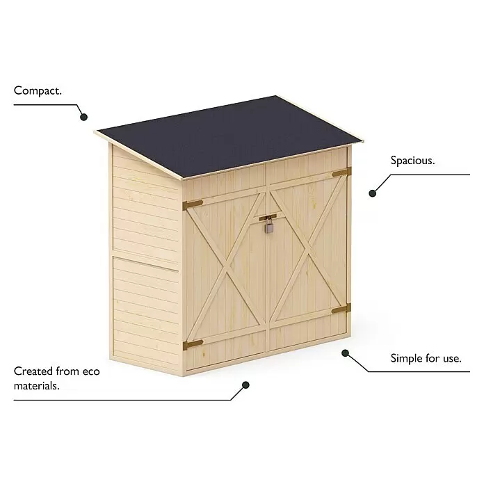 Upyard Geräteschrank Classic Line - 150 x 80 cm, Holz, Natur - Ein kompakter Holzschuppen mit dunklem Dach, Doppeltüren und einem Vorhängeschloss. Hergestellt aus umweltfreundlichen Materialien.