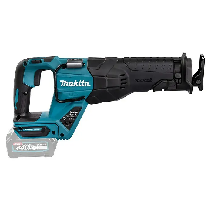 Makita XGT 40V max. Akku-Säbelsäge JR001GZ - 40 V, Ohne Akku, Leerlaufhubzahl: 0 /min - 3.000 /min - Akku-betriebene Makita JR001G Säbelsäge in Blau und Schwarz mit 40V Akku für den professionellen Einsatz in verschiedenen Materialien.