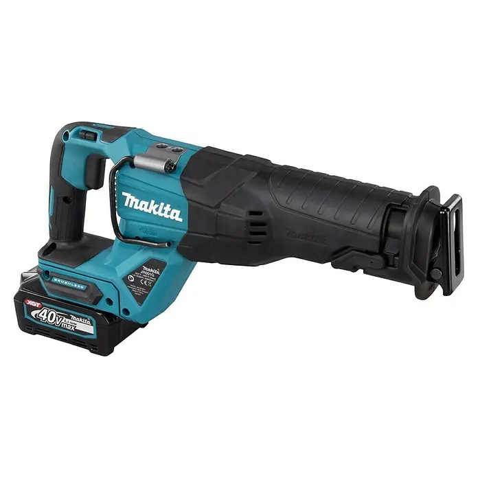 Makita XGT 40V max. Akku-Säbelsäge JR001GM201 - 40 V, 2 Akkus, 4 Ah, Leerlaufhubzahl: 0 /min - 3.000 /min - Abbildung einer Makita Akku-Säbelsäge, ideal für verschiedenste Sägearbeiten. Leistungsstark und handlich für Profis und Heimwerker.