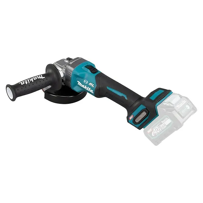 Makita XGT 40V max. Akku-Winkelschleifer GA005GZ - 40 V, Ohne Akku, Leerlaufdrehzahl: 8.500 U/min - Akkubetriebener Winkelschleifer von Makita mit Akku, Griff und Schutzvorrichtung. Ein leistungsstarkes Werkzeug für Schleifarbeiten.