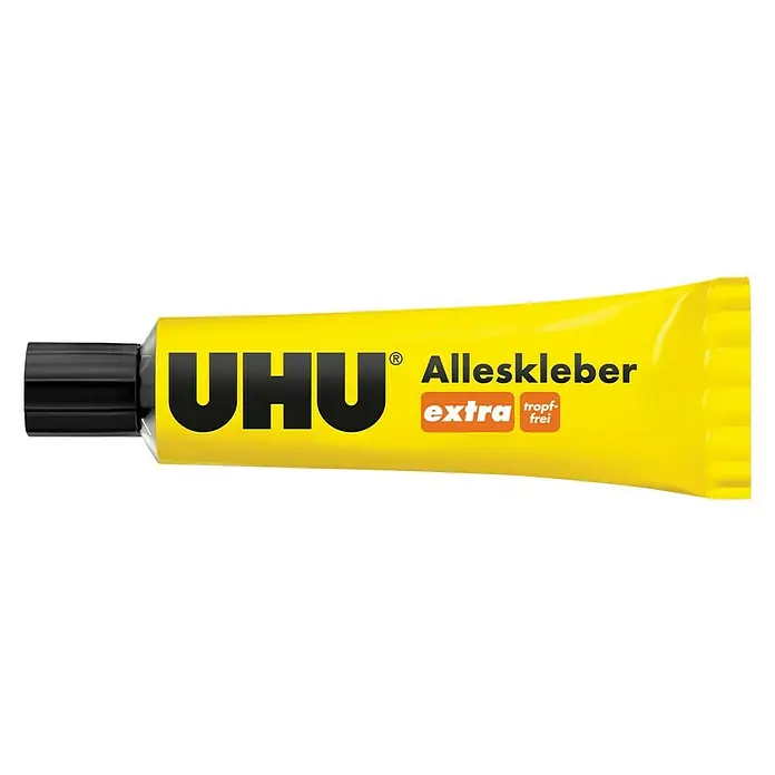 UHU Alleskleber extra - 31 g, Gelartig, Gebrauchsfertig - Abbildung einer Tube UHU Alleskleber extra tropf-frei, ideal für präzises Kleben ohne Tropfen. Vielseitig einsetzbar im Haushalt, Büro und Hobbybereich.