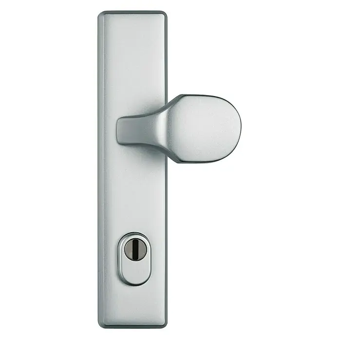 Abus Schutzbeschlag HLZS814 - Hauseingangstür, Aluminium, Knopf außen, Drücker innen, Stärke Tür: 52 mm - 72 mm - Türgriff aus Metall mit integriertem Schloss. Optimal für moderne Innentüren, bietet Sicherheit und stilvolles Design.