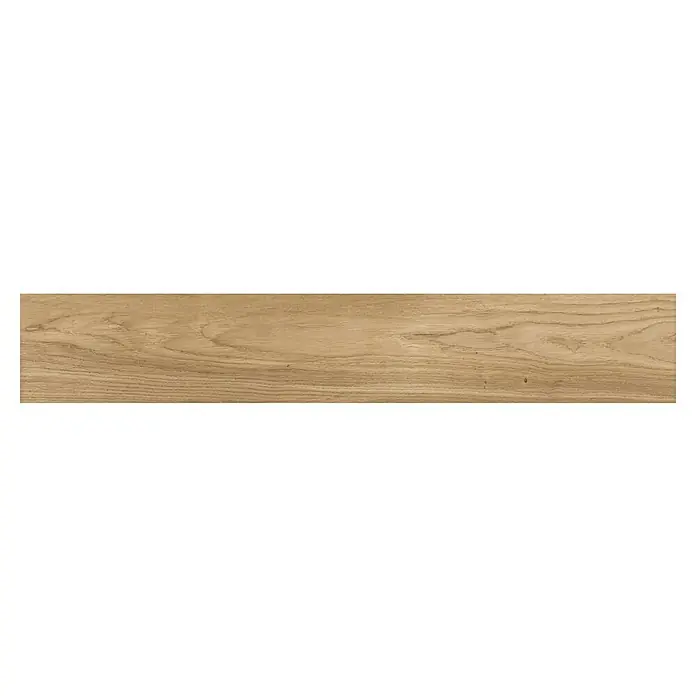 Pavimento porcelánico Miro - 120 x 20 cm, Fuoco, Mate, Rectificado - Primer plano de una textura de madera con patrones de vetas. Ideal para fondos o texturas que transmiten calidez y naturalidad.