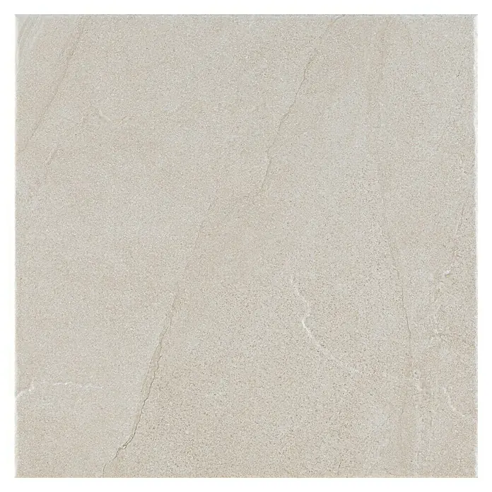 Pavimento cerámico Akane - 45 x 45 cm, Crema, Mate - Primer plano de una baldosa de gres porcelánico beige claro, mostrando sutiles patrones de grano y un acabado mate.
