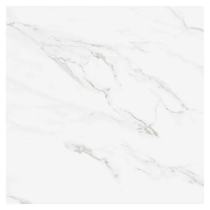 Pavimento cerámico Capri - 60 x 60 cm, Blanco, Brillante, Rectificado - Imagen de una baldosa de mármol blanco con vetas grises, que ofrece un diseño elegante y moderno para espacios interiores.