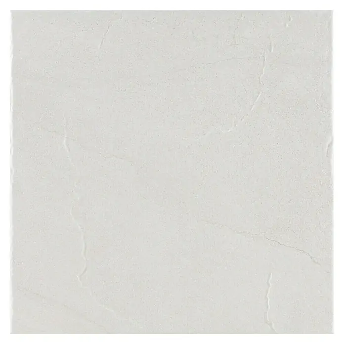 Pavimento cerámico Akane - 45 x 45 cm, Blanco, Mate - Primer plano de una baldosa de porcelana gris claro con sutiles vetas, ideal para interiores modernos.