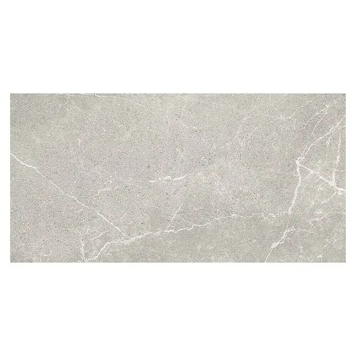 Revestimiento de pared Soul - 60 x 30 cm, Base, Mate, Rectificado - Primer plano de una baldosa de porcelana gris con efecto mármol y sutiles vetas blancas para un diseño elegante y atemporal.