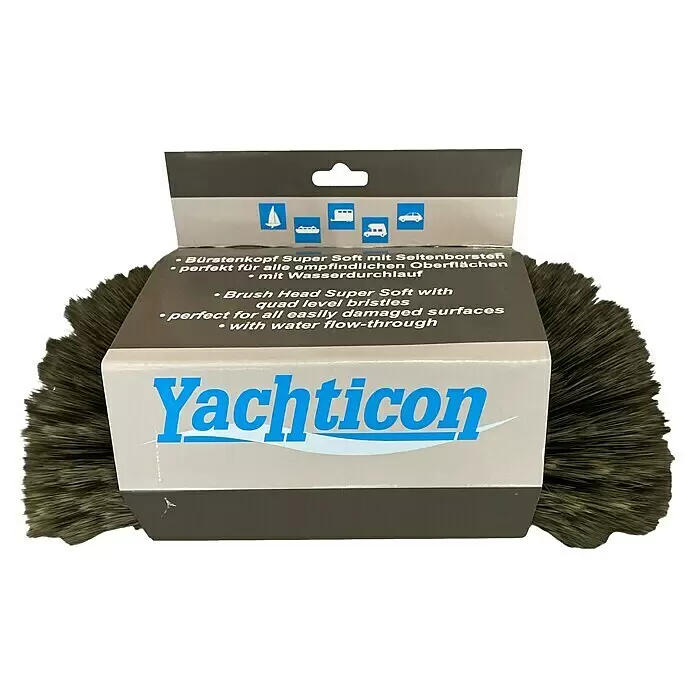 Yachticon Bürstenkopf Super Soft - Breite: 35 cm, Seitenborsten - Yachticon Super Soft Bürstenkopf mit Seitenborsten und Wasserdurchlauf. Dunkle, weiche Borsten, graue Verpackung.