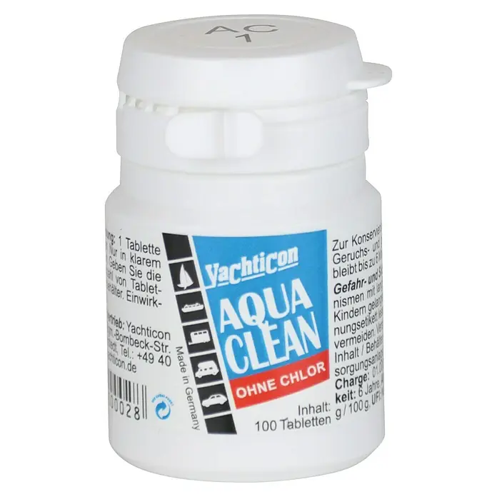 Desinfectante Aqua Clean - Máx. cantidad de líquido: 100 l, Sin cloro - Imagen de un envase de tabletas Yachticon Aqua Clean, un producto para la depuración del agua.