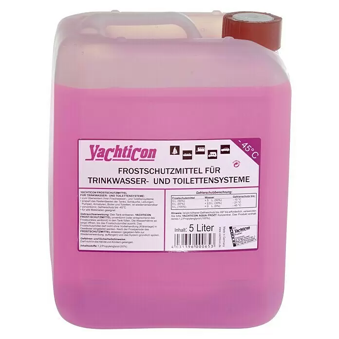 Yachticon Frostschutzmittel - Geeignet für: Trinkwasser & Toilettensysteme, 5 l, Frostsicher: -45 °C - Vorderansicht