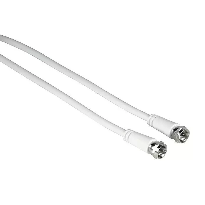Hama Koaxialkabel F-Stecker - 5 m, Weiß, Schirmungsmaß: 75 dB - Zwei weiße Koaxialkabel mit F-Steckern an beiden Enden.