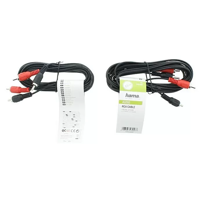 Hama Audio-Kabel RCA 2XM/2XM - Cinch-Stecker, 2,5 m - Schwarzes Cinch-Audiokabel mit roten und schwarzen Steckern, 2,5 m Länge.