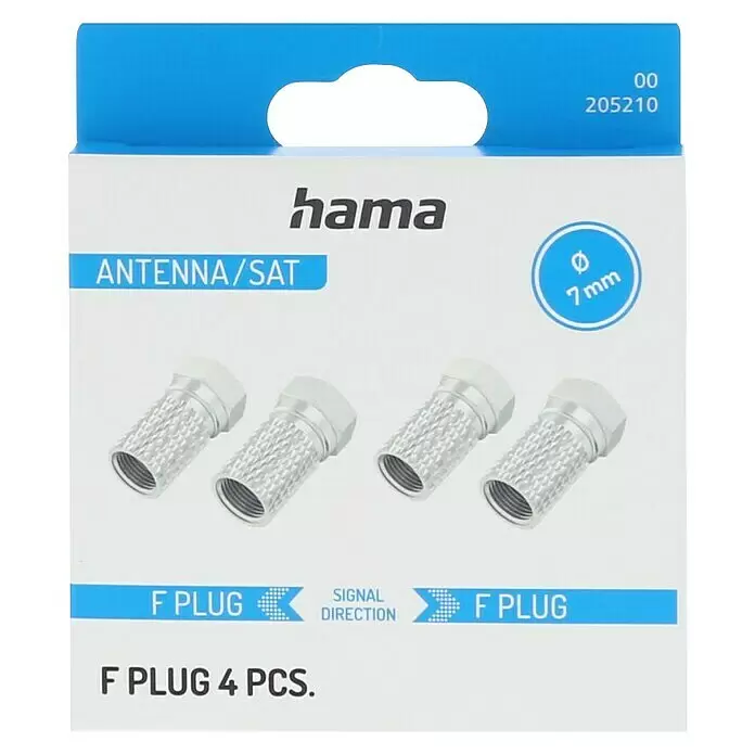 Hama F-Stecker 4 Stück - 7 mm - Hama 7mm metallische F-Stecker (4 Stück) für Antennen-/SAT-Anschlüsse, verpackt.