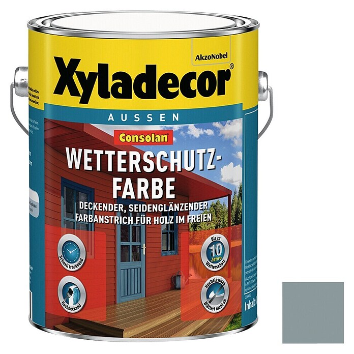 Xyladecor Wetterschutzfarbe Consolan (Silbergrau, Seidenglänzend, 2,5 l, Wasserbasiert)