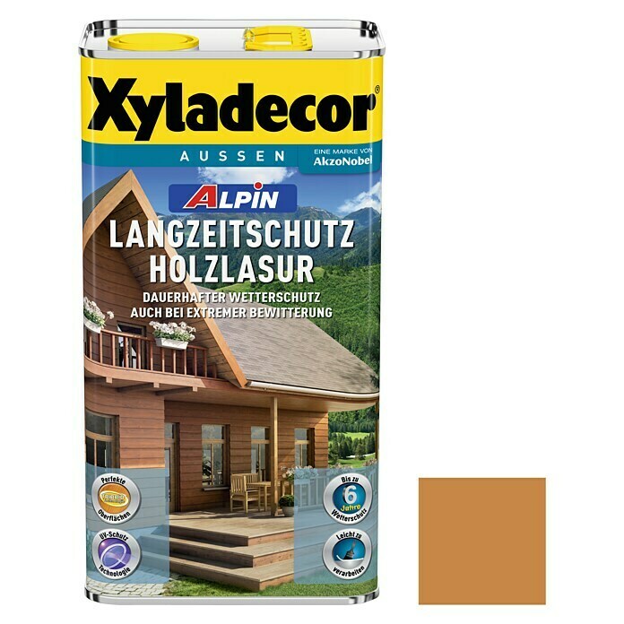 Xyladecor Langzeitschutz-Holzlasur Alpin (Pinie, 5 l, Seidenglänzend, Lösemittelbasiert)