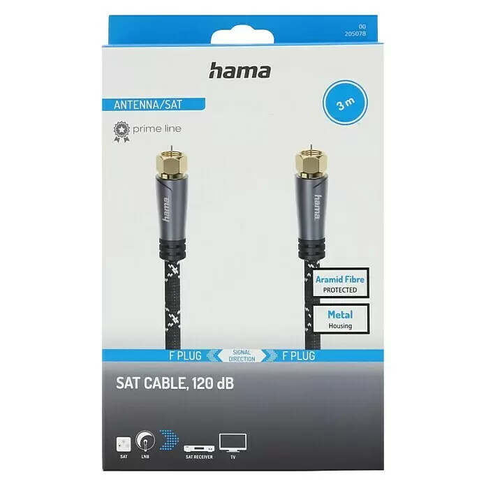 Hama SAT-AnschlusskabelGrau/Schwarz, 3 m, 120 dB