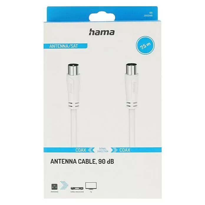 Hama Antennen-Anschlusskabel7,5 m, Weiß, 90 dB, Koax-Stecker, Koax-Kupplung