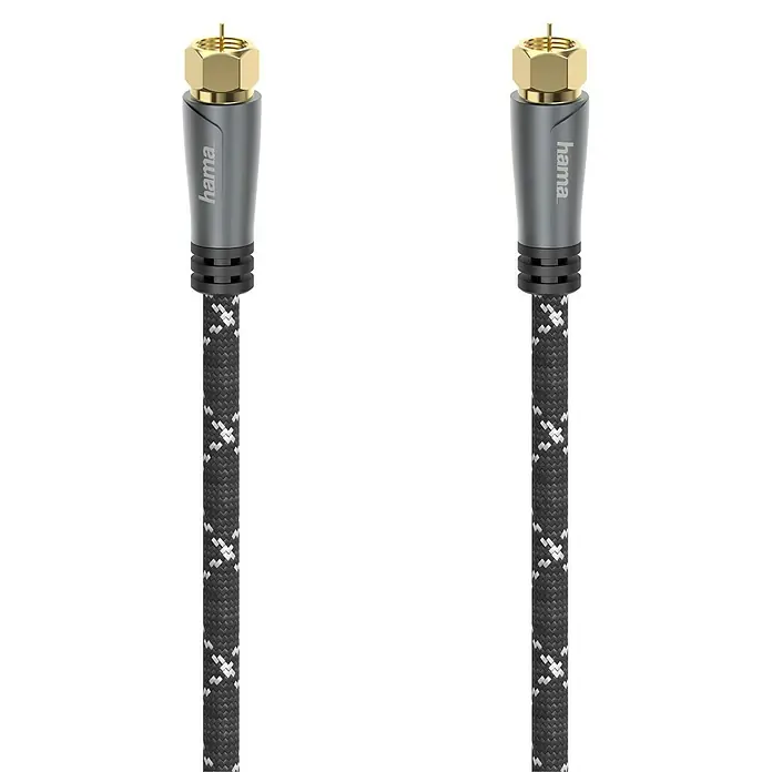 Hama Koaxialkabel - 3 m, Grau/Schwarz, Schirmungsmaß: 120 dB - Zwei Hama Koaxialkabel mit vergoldeten Anschlüssen und robustem, geflochtenem Kabelmantel für eine optimale Signalübertragung.