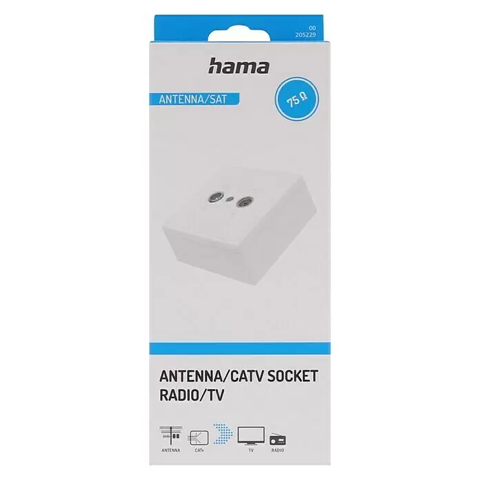Hama Antennen-Enddose - 75 Ω - Hama weiße Antennen-/CATV-Steckdose in Verpackung für Radio/TV, 75 Ohm Impedanz.