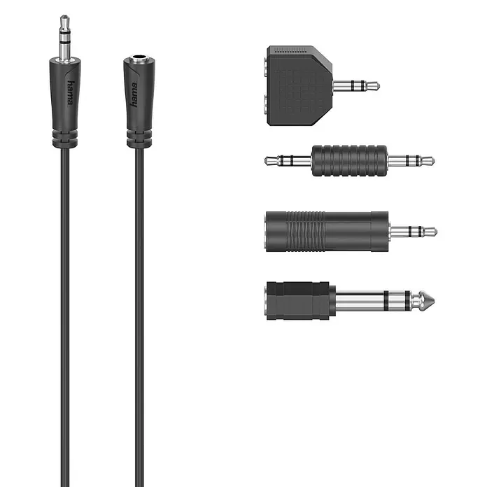 Hama Klinkenkabel Anschluss-SetLänge: 2,5 m - Hama Audiokabel und Adapter-Set für vielseitige Audioverbindungen, ideal für den Anschluss verschiedener Geräte.