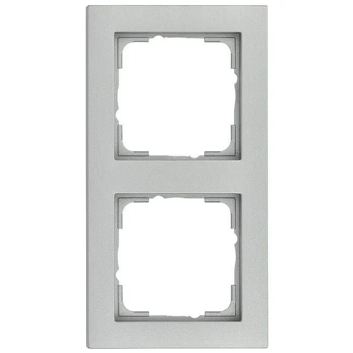 Gira E2 Abdeckrahmen 021225 - Alu, 2-fach, Kunststoff - Doppelte Wandplatte aus silberfarbenem Kunststoff für zwei Einsätze. Elegantes Design für Schalter und Steckdosen.