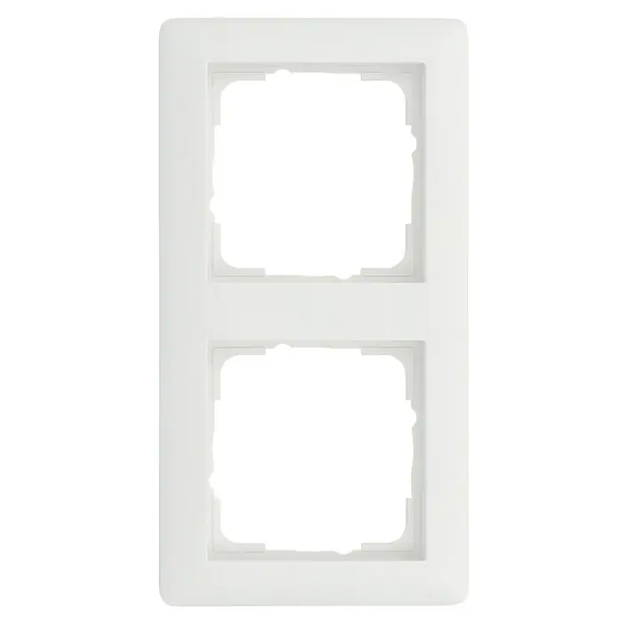 Gira Standard 55 Abdeckrahmen 021204 - Reinweiß seidenmatt, 2-fach, Kunststoff, Vertikal - Weiße Doppelrahmenabdeckung mit zwei rechteckigen Aussparungen für modulare Geräteeinsätze, ideal für moderne Elektroinstallationen.