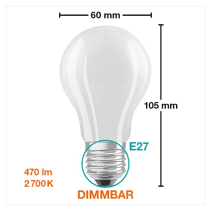 Osram Bombilla LED Retrofit Classic A (5 W, E27, A60, Blanco cálido, No regulable, Mate)