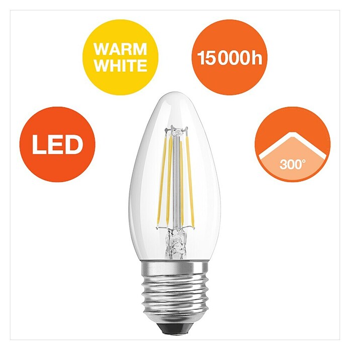 Osram Retrofit LED žarulja  (E27, Bez prigušivanja, Topla bijela, 470 lm, 4 W, Boja: Prozirno) | BAUHAUS