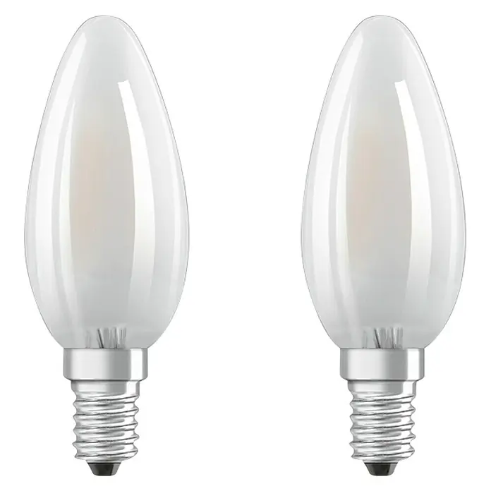 Osram Retrofit LED-Lampen Set Kerzenform E14 matt - E14, Nicht Dimmbar, Warmweiß, 470 lm, 4 W, 2 Stk. - Zwei matte LED-Kerzenlampen mit E14-Sockel, ideal für eine stimmungsvolle Beleuchtung in Ihrem Zuhause.