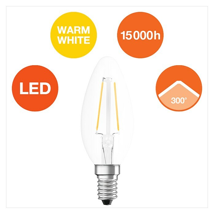 Osram LED-Leuchtmittel Retrofit Classic B (2 W, E14, Warmweiß, Nicht Dimmbar, Klar)