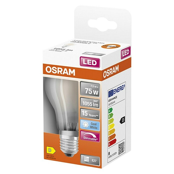 Osram Retrofit LED žarulja  (E27, Može se prigušiti, Hladna bijela, 1.055 lm, 7,5 W) | BAUHAUS