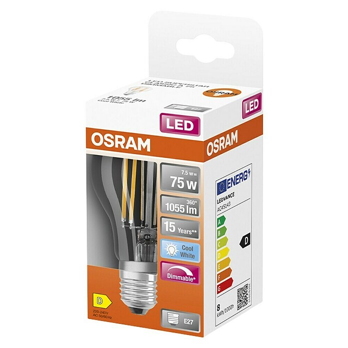 Osram Retrofit LED žarulja  (E27, Može se prigušiti, Hladna bijela, 1.055 lm, 9 W) | BAUHAUS