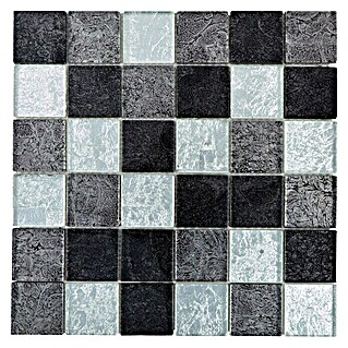 Mosaikfliese Quadrat Crystal Mix CM 4BS23 (30 x 30 cm, Schwarz/Silber, Glänzend)