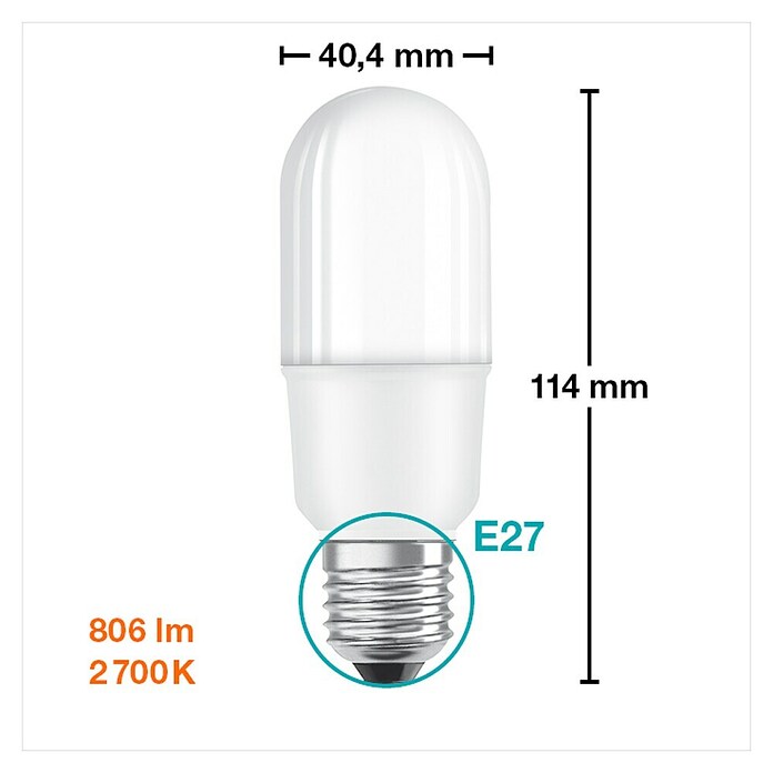 Osram Star LED žarulja CL60 Stick Ice  (E27, Bez prigušivanja, Topla bijela, 806 lm, 8 W) | BAUHAUS