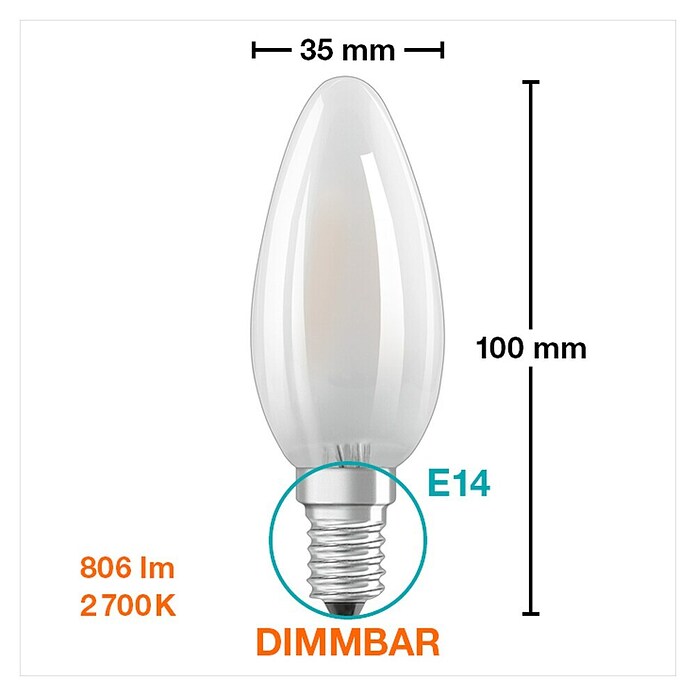 Osram Retrofit LED žarulja  (E14, Može se prigušiti, Topla bijela, 806 lm, 6,5 W) | BAUHAUS