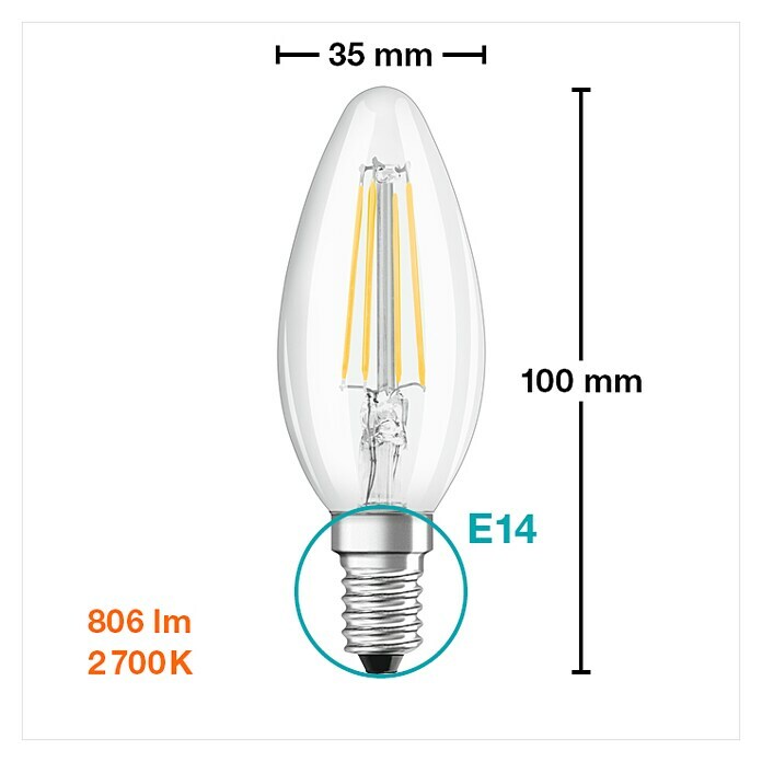 Osram Retrofit LED svjetiljka (6,5 W, Boja svjetla: Topla bijela, Bez prigušivanja, Svijeća)