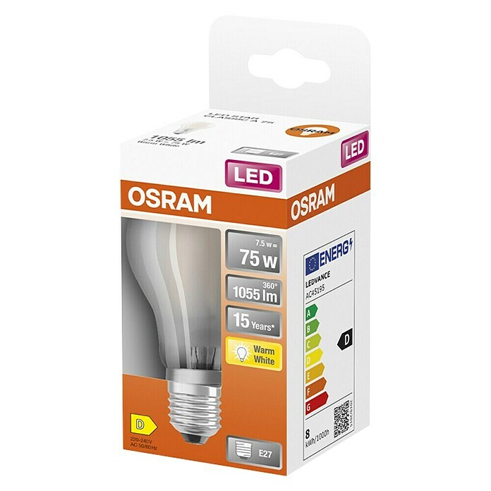 Osram Retrofit LED žarulja Retrofit Classic  (E27, Bez prigušivanja, Topla bijela, 1.055 lm, 8 W) | BAUHAUS