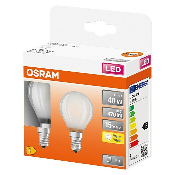 Osram Retrofit Bombilla LED Classic (4 W, E14, Color de luz: Blanco cálido, No regulable)
