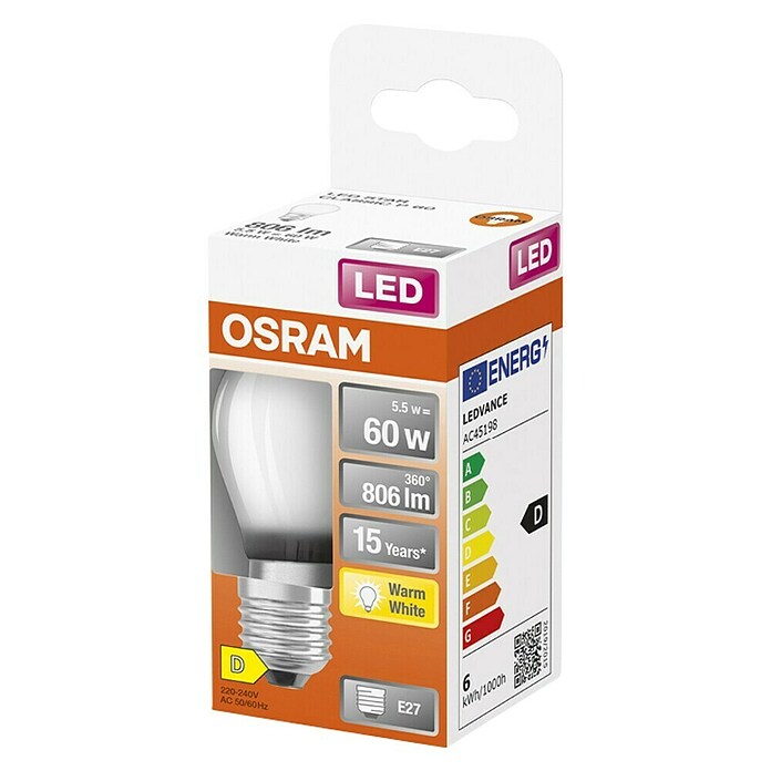 Osram Retrofit LED-Lampe Classic P 60 (E27, Nicht Dimmbar, Warmweiß, 806 lm, 7 W) | BAUHAUS