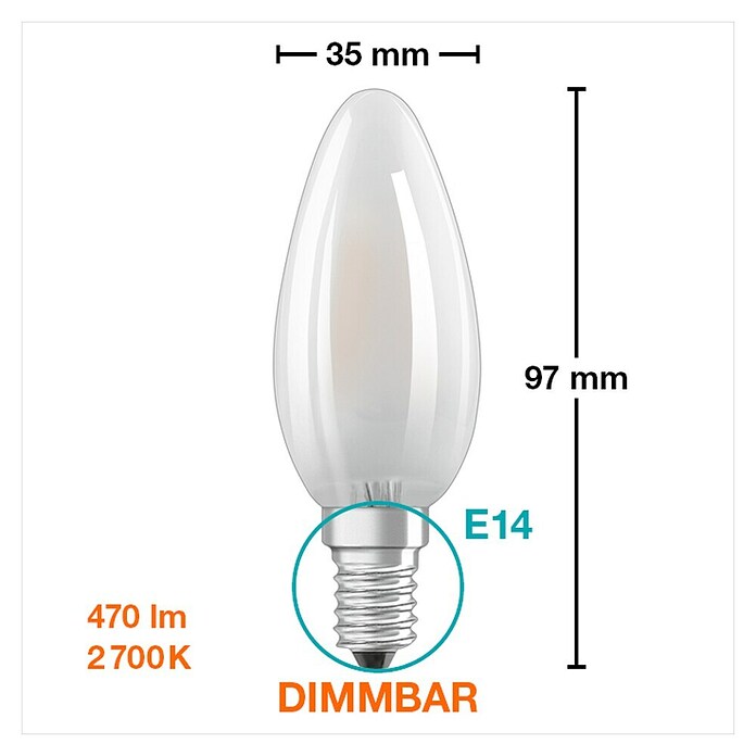 Osram LED žarulja Retrofit Classic B  (E14, Može se prigušiti, Topla bijela, 470 lm, 5 W, Mat) | BAUHAUS