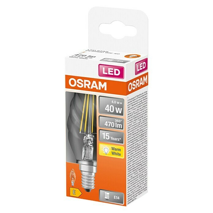 Osram LED-Leuchtmittel Retrofit Classic BW (4 W, E14, Warmweiß, Klar, Gedreht, Energieeffizienzklasse: A++)