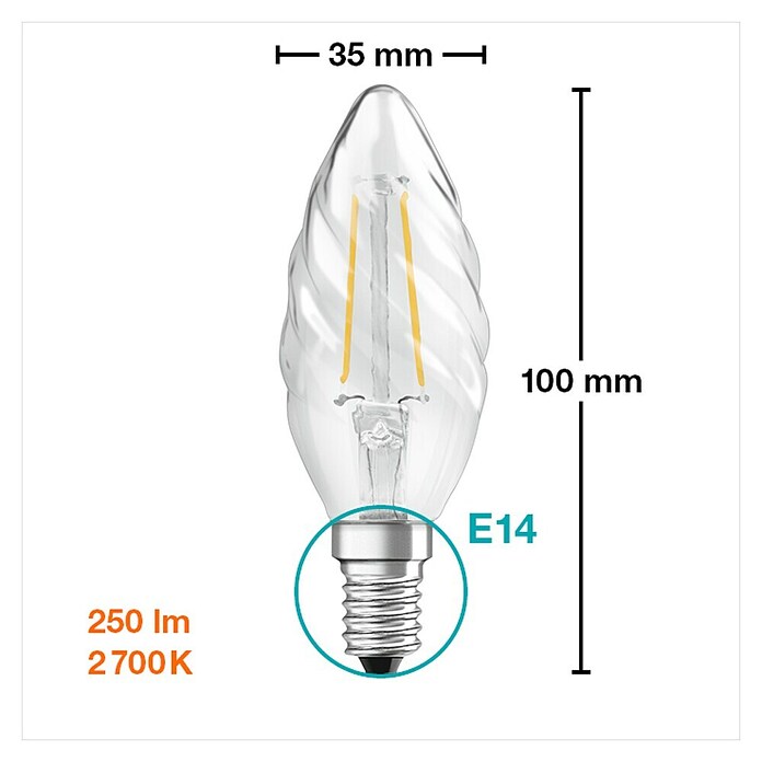 Osram LED žarulja  (E14, Bez prigušivanja, Topla bijela, 230 lm, 2 W) | BAUHAUS