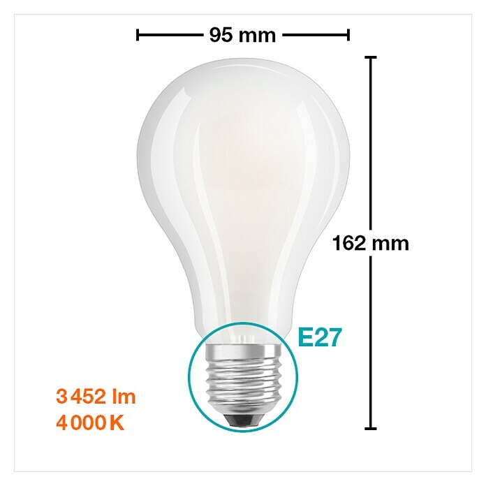 Osram LED-Lampe Glühlampenform E27 matt (E27, Nicht Dimmbar, Kaltweiß, 3.452 lm, 24 W) | BAUHAUS