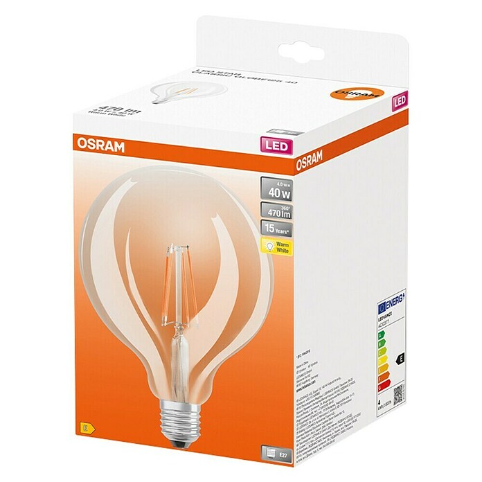 Osram LED žarulja Retrofit Classic Globe  (E27, Bez prigušivanja, Topla bijela, 470 lm, 4 W) | BAUHAUS