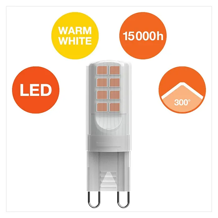 Osram LED-Lampe Pin G9 - G9, Nicht Dimmbar, Warmweiß, 290 lm, 28 W - LED-Leuchtmittel mit warmweissem Licht, 15000h Lebensdauer und einem Abstrahlwinkel von 300°. Ideal für stimmungsvolle Beleuchtung.