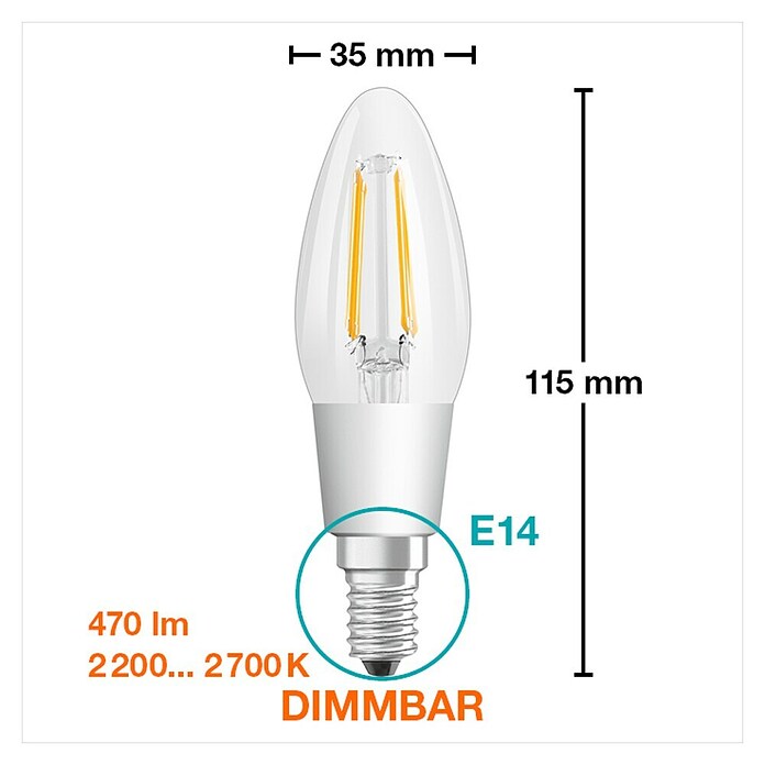 Osram Superstar LED žarulja  (E14, Može se prigušiti, Topla bijela, 470 lm, 4,5 W, Oblik svjetiljke: Svijeća) | BAUHAUS